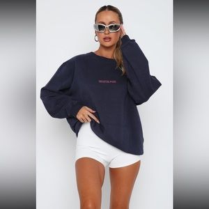 White Fox Boutique Navy Catching Flights Oversized Sweatshirt Size S/M